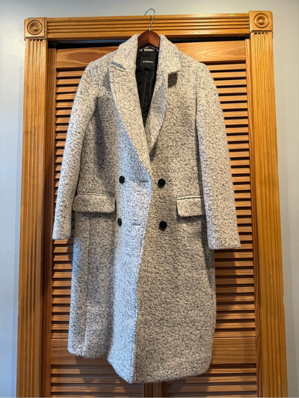 NWOT Express Women's Light Gray Bouclé Double-Breasted Pea Coat